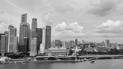 SINGAPORE - JANUARY 2, 2020: Aerial view of Marina bay area with skyscrapers