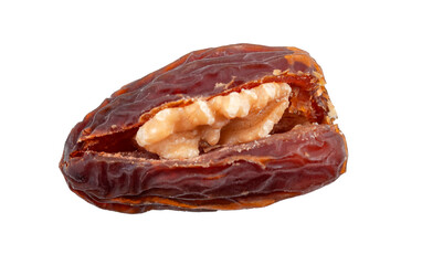 Ramadan sweets, premium dates and luxurious desserts concept with stuffed date isolated on white background with clipping path cutout