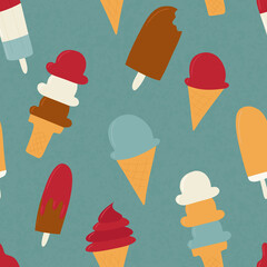 Seamless Pattern of Various Frozen Treats for Summer 