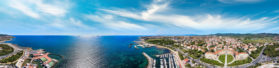 Naklejka na ściany i meble Amazing aerial view of Livorno and Lungomare, famous town of Tuscany