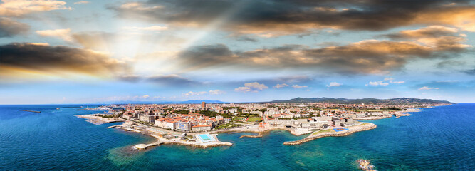 Amazing aerial view of Livorno and Lungomare, famous town of Tuscany - obrazy, fototapety, plakaty