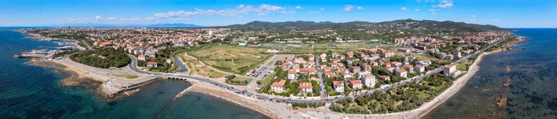Fototapeta na wymiar Amazing aerial view of Livorno and Lungomare, famous town of Tuscany