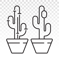 Cactus or saguaro cactus pot line art vector icons for apps and website