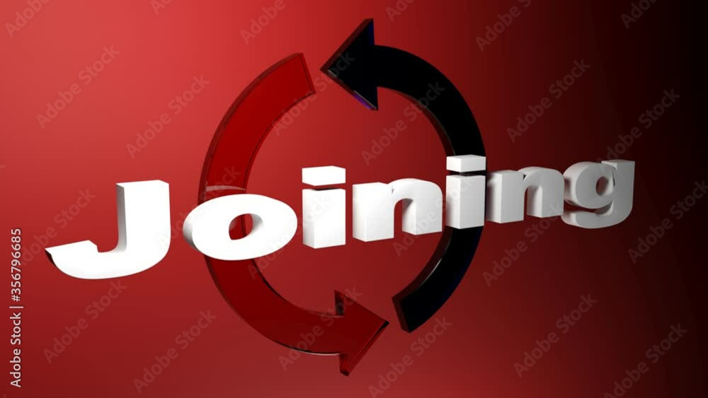 Poster ththe write joining in front of rotating arrows, on red background - 3d rendering video clip