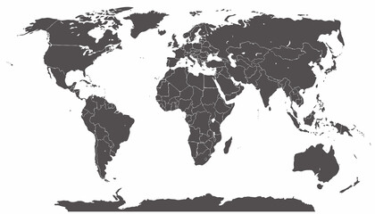 detailed silhouette of the World map with Countries and main islands, lakes