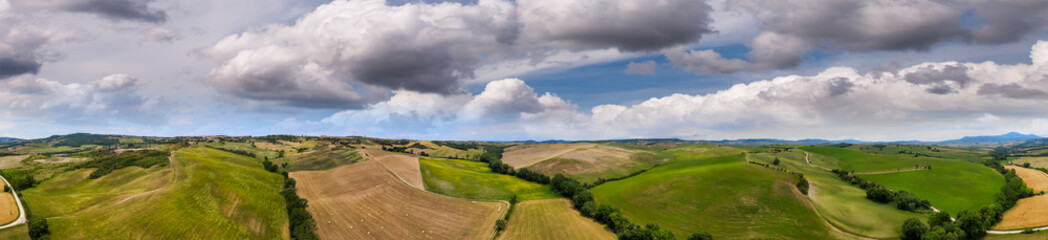 Amazing aerial view of beautiful Tuscany Hills in spring season, Italy