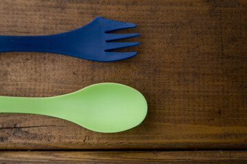 tourist spoon on a fork on the table