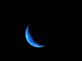 crescent blue moon in the night