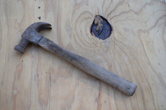 Old rusty welding hammer, Stock image