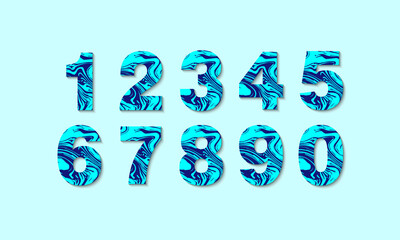 Marbled texture numbers from 0 to 9 template design isolated. Vector