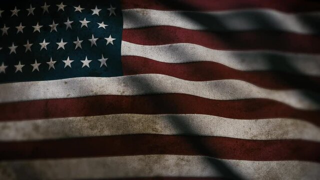 A dirty gritty American Flag USA stars and stripes banner blowing in the wind beautiful textured animation. a full loop so it can be run as background if needed.
