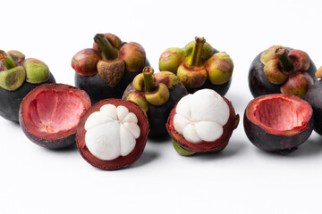 Tropical mangosteen on white background