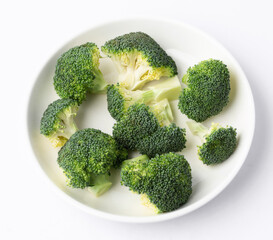 fresh broccoli in a dish on white background
