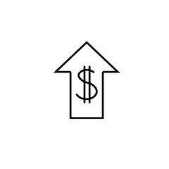 Rising dollar, up arrow and dollar sign simple line icon vector illustration. Editable stroke.