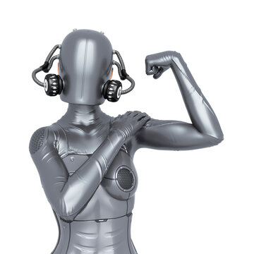 cyber soldier female doing an i can do it pin up pose