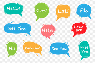 Colorful speech bubbles. Vector illustration isolated on transparent background.