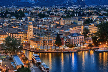 Obraz premium Beautiful view of night Riva del Garda, Lake Garda, Italy