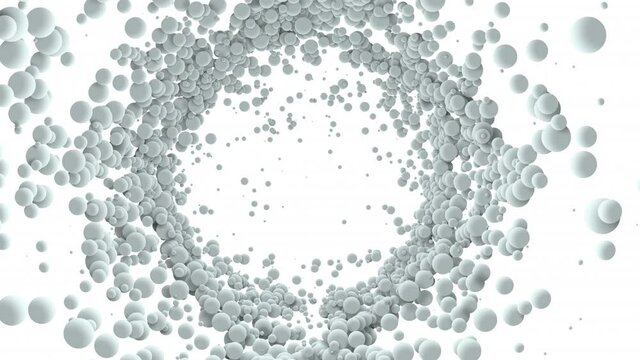Abstract bubbles or molecules animated on white background. 4K seamless loop Science background