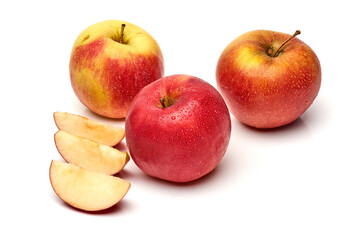 Isolated apples. Whole red apple fruit with slice (cut) isolated on white with clipping path
