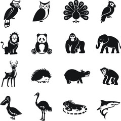 Animal icon, figures of wild animals isolated on white background. © StevyG