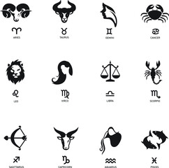 Zodiac sign icons representing the twelve signs of the zodiac for horoscopes