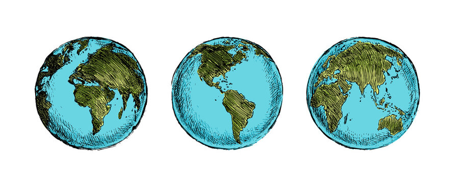 Vector  Sketch Globe Illustration. Planet Earth. Colorful Vector Illustration.