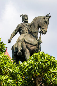 Mumbai India Nov 9th 2019: the Statue of Chhatrapati Shivaji Maharaj opposite to the gateway of India, closse to Taj Mahal Palace Hotel. 
Shivaji was an Indian warrior king.