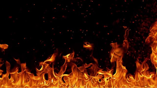 Fire line in super slow motion isolated on black at 1000 fps.