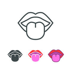 Open mouth with lips and tongue in oral cavity. Human sense for taste. Internal organ anatomy. Inner Body part. Medical infographic. Tongue icon. Vector illustration. Design on white background. EPS10