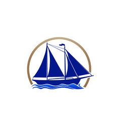 sailing blue ship isolated on white