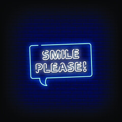 Smile Please Neon Signs Style Text vector