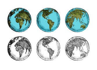Vector  Sketch Globe Illustration. Planet Earth. Colorful Vector Illustration.