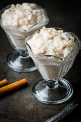Rice pudding with cinnamon sticks