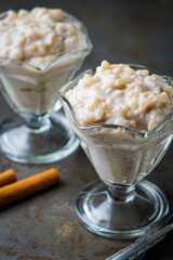 Rice pudding with cinnamon sticks