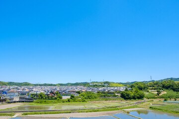 青空と住宅地　住宅街　コピースペース