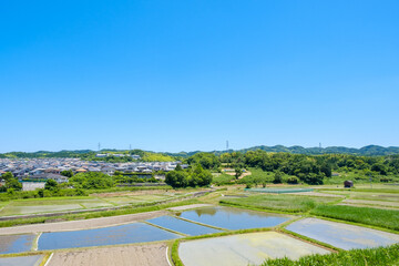 青空と住宅地　住宅街　コピースペース