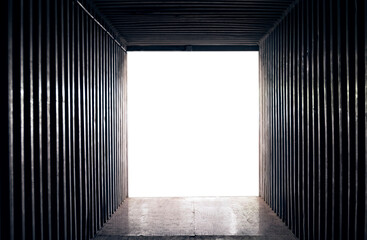 Empty inside view of shipping container truck.