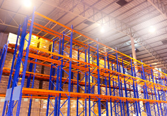 Interior of warehouse storage with tall shelves