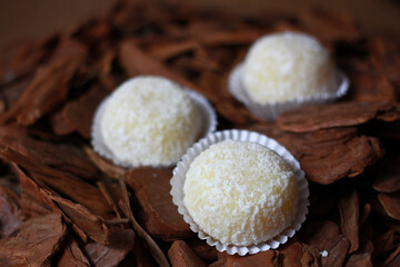 close up of chocolate truffles