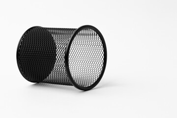 Empty black basket Pen holder on white background