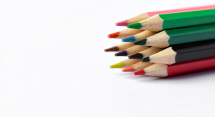 Color pencils on white background.Close up.