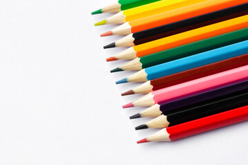 Color pencils on white background.Close up.