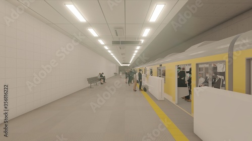 電車黄色 ホーム ドア開く 人有り イラスト61 Architecture Canvas Print Architectu Hiro Studio