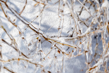 Oil Painting Texture Backdrop of Ice on Branches After an Ice Storm in the Winter