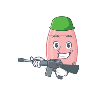 A cartoon picture of Army baby cream holding machine gun