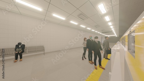 電車黄色 ホーム ドア閉まる 人有り イラスト79 Wall Mural Hiro Studio 電車黄色 ホーム ドア閉まる 人有り イラスト79 Wall Mural Hiro Studio