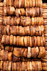 Close up detail of an arrangement of dried figs for sale