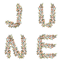 june, the word is written in letters from the floral alphabet on a white background