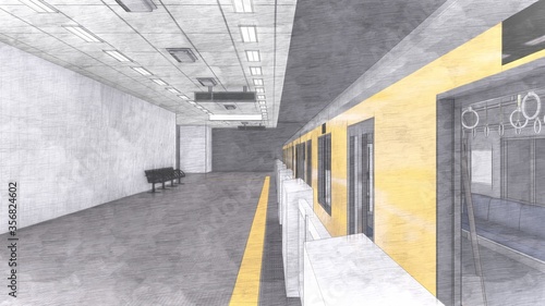 電車黄色 ホーム ドア閉 人無 イラスト76 Wall Mural 啓文 佐々木 電車黄色 ホーム ドア閉 人無 イラスト76 Wall Mural 啓文 佐々木