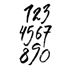 Set of calligraphic ink numbers. Dry brush lettering. Vector illustration.